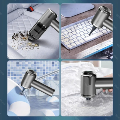 quatre images aspirateur de voiture en fonction d aspiration des miettes sur le siege et de nettoyer le clavier