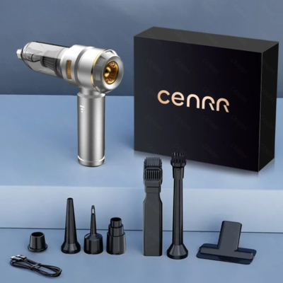 aspirateur de voiture sans fil argente et les accessoires qui vont avec