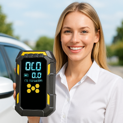 chargeur batterie voiture professionnel dans main femme blande