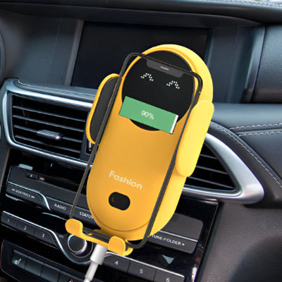 support telephone voiture jaune maintient le telephone et le charge en meme temps