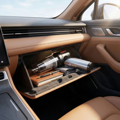 Aspirateur de Voiture Sans Fil range dans boite a gant