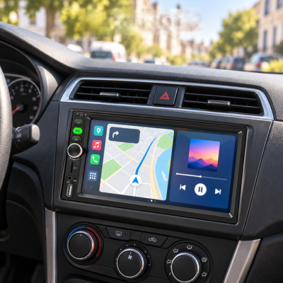 Autoradio Android 2 DIN avec GPS clair et lecteur de musique en écran partagé