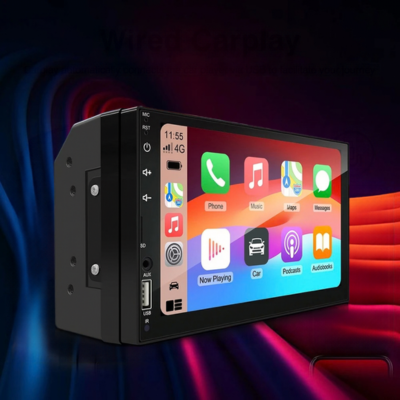 Autoradio Android 2 DIN 7 pouces avec interface CarPlay, vue de profil