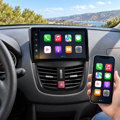 Autoradio bluetooth téléphone au design moderne sur tableau de bord