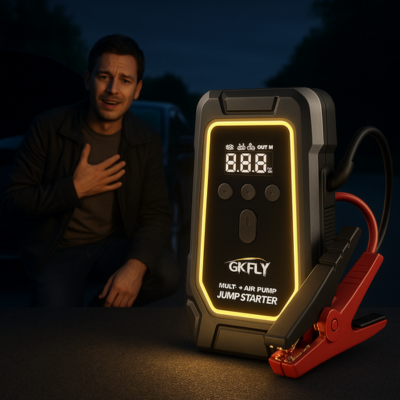 Booster Batterie Voiture a-cote bonhomme image sombre