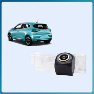 Caméra de recul Clio 5 sur voiture bleue – Installation facile