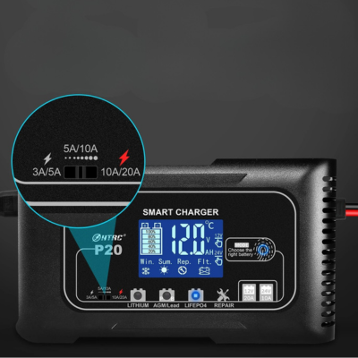 Chargeur de batterie pour voiture intelligent avec réglage d’ampérage et écran LCD haute visibilité
