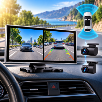 Écran carplay pour voiture avec vue caméra dashcam 4K avant et arrière et lignes d'aide au stationnement
