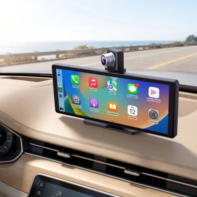 Écran CarPlay sans fil 10,26 pouces installé dans un intérieur de voiture élégant avec vue sur la route