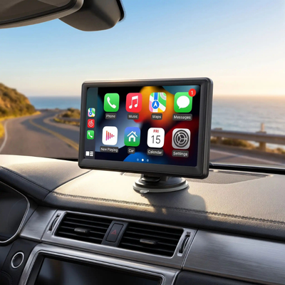 Écran carplay voiture sans fil HD 7 pouces posé sur le tableau de bord