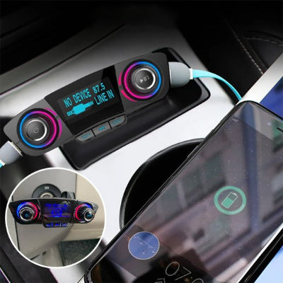 Transmetteur FM Bluetooth voiture avec écran LCD, charge téléphone et affichage batterie en charge