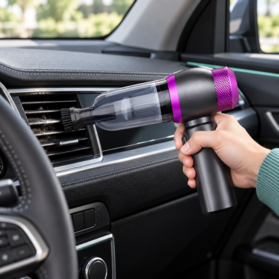 Aspirateur de voiture PowerClean nettoyant une bouche d'aération