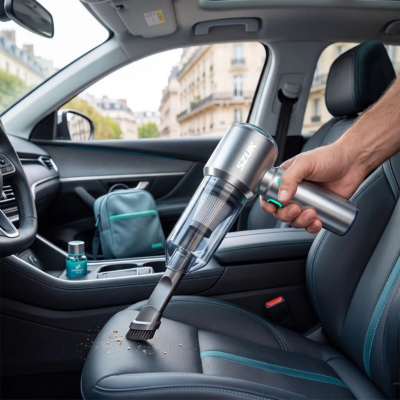 Aspirateur de voiture sans fil ergonomique utilisé dans une voiture
