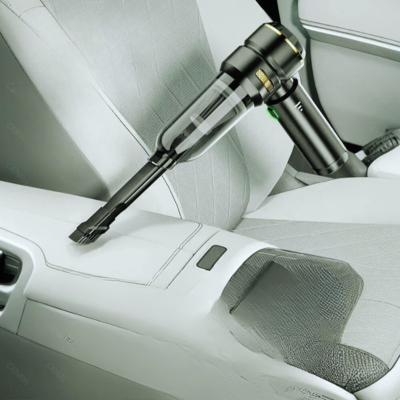 Aspirateur de voiture  sans fil sur siege cote conducteur et aspire console centrale de a voiture