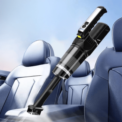 Aspirateur pour voiture sans fil 9 000 Pa aspirant un siège en cuir bleu