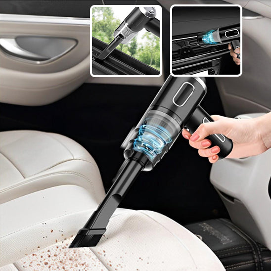 aspirateur puissant pour voiture utilisé par une main de femme pour aspirer les miettes sur siège