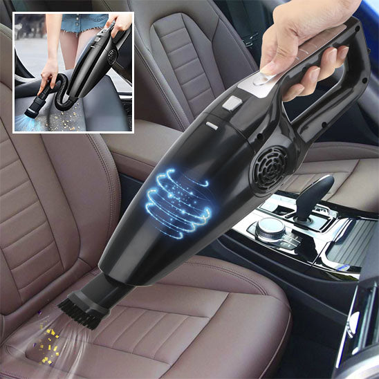 l aspiration de l aspirateur puissant pour voiture noire aspire facilement les miettes sur le siege marron