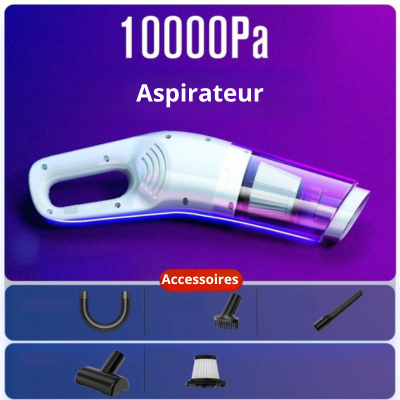 aspirateur voiture sans fil blanc et accessoires 