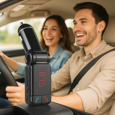 bluetooth fm radio transmitter jeune couple dans voiture heureux
