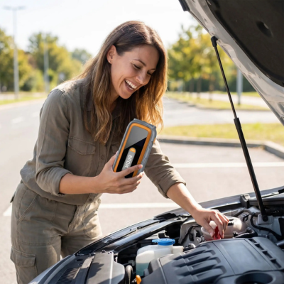 booster action voiture femme joyeuse