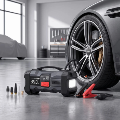 Booster batterie PowerStart 4000A avec embouts de gonflage interchangeables et écran PSI