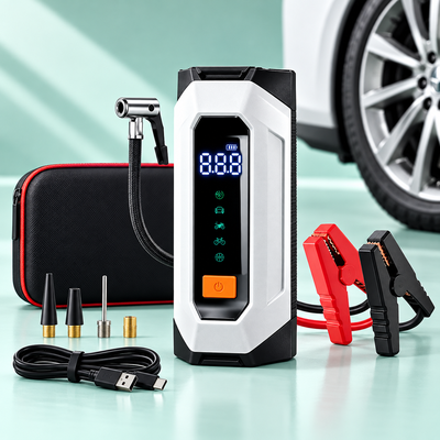 Booster batterie diesel fiable blanc avec pinces et accessoires