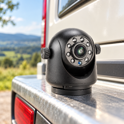 Caméra de recul sans fil fixée à l'arrière d'un camping-car