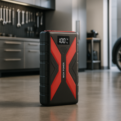 chargeur booster batterie dans atelier mécanique