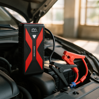 chargeur booster batterie sur moteur voiture prêt à l' action