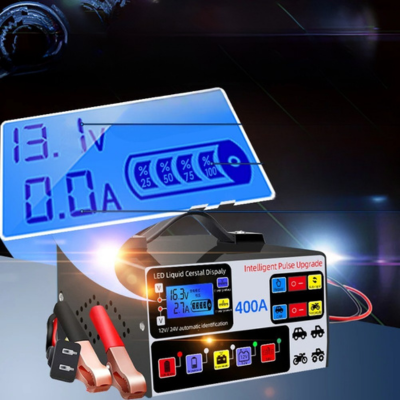 chargeur de batteries de voiture affichage sur ecran l amperage et voltage et niveau de charge