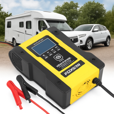 chargeur de batteries de voiture avec arrière plan campincar