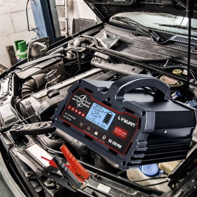 Chargeur de batteries de voiture avec affichage numérique du voltage et état de charge - Câbles robustes connectés aux bornes