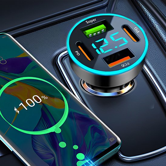 chargeur usb allume cigare affichage led