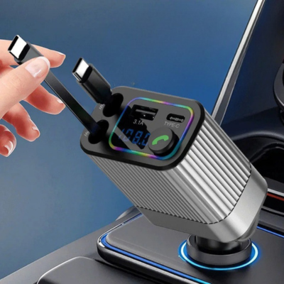Émetteur FM Bluetooth avec deux câbles de recharge pour smartphone, diffusion audio sans fil et appels mains-libres