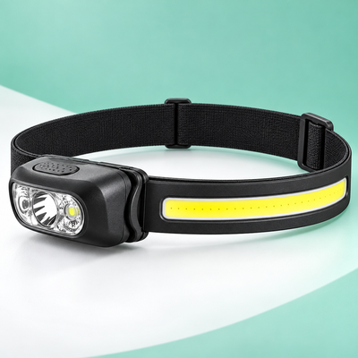 Lampe frontale noire rechargeable avec bande LED COB