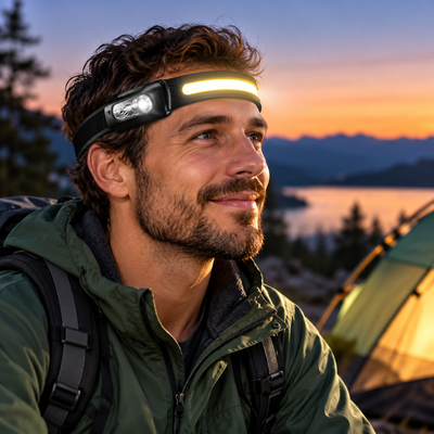 Lampe frontale portée au camping