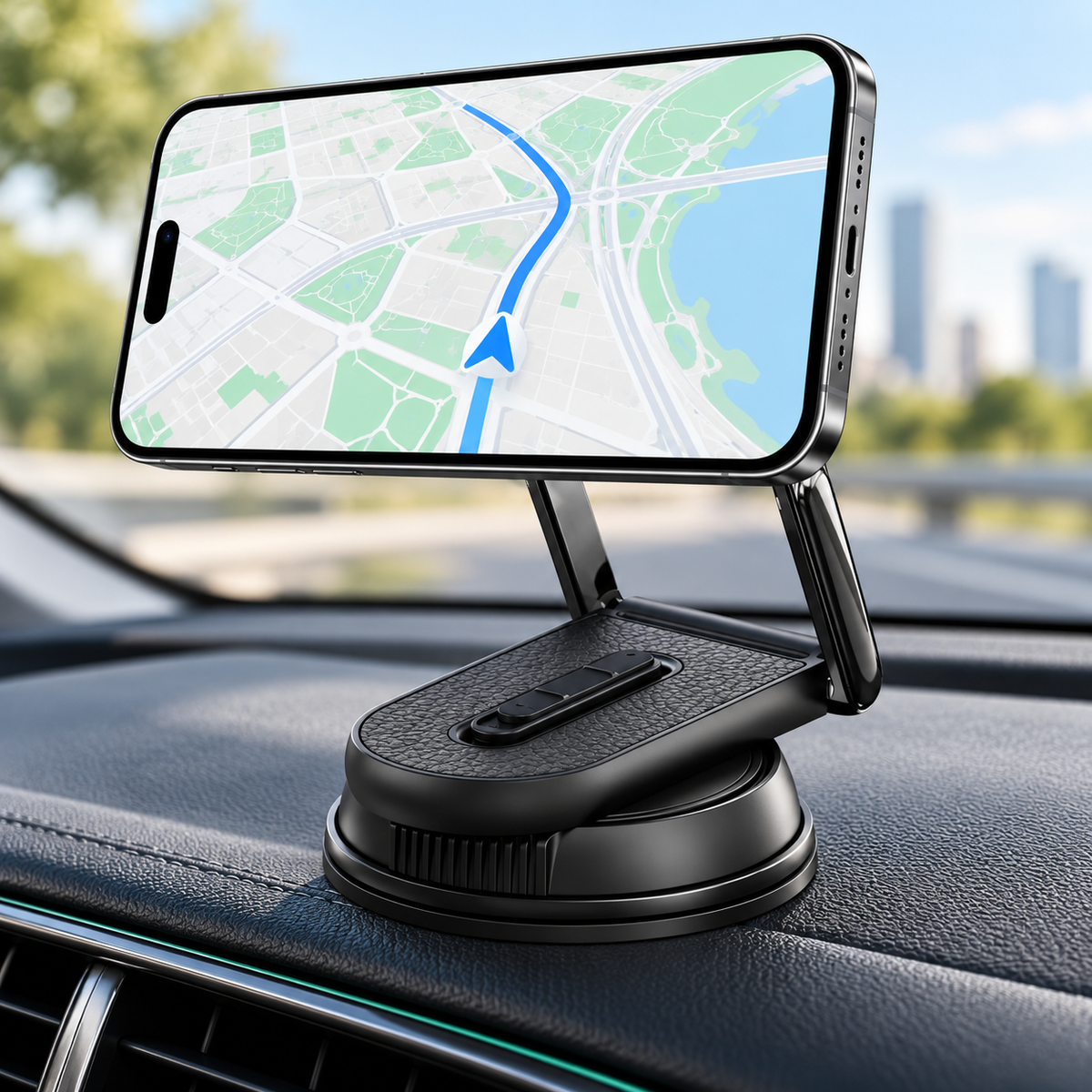 Support magnétique MagFix360 avec téléphone horizontal et carte GPS