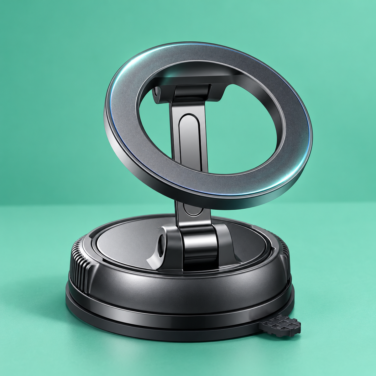 Détail du support magnétique StabiloFix et de son socle sur fond vert menthe