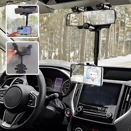 support telephone voiture sur rétroviseure intérieur facile a poser et a manipuler le telephone