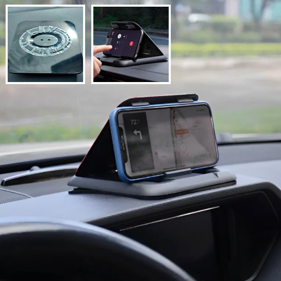 support téléphone voiture poser sur le tableau de bord de la voiture et le telephone dedans 