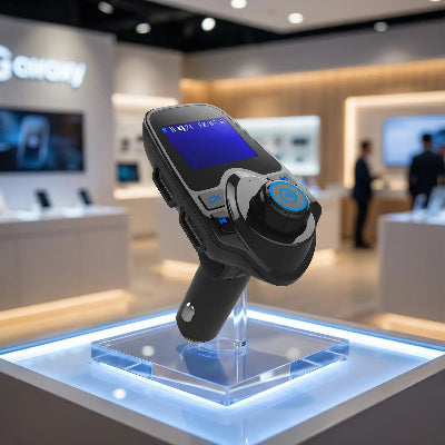 transmetteur FM voiture Bluetooth expose sur stand