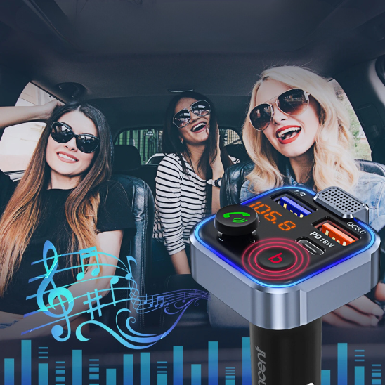 transmetteur fm et bleutooth musical famille heureuse